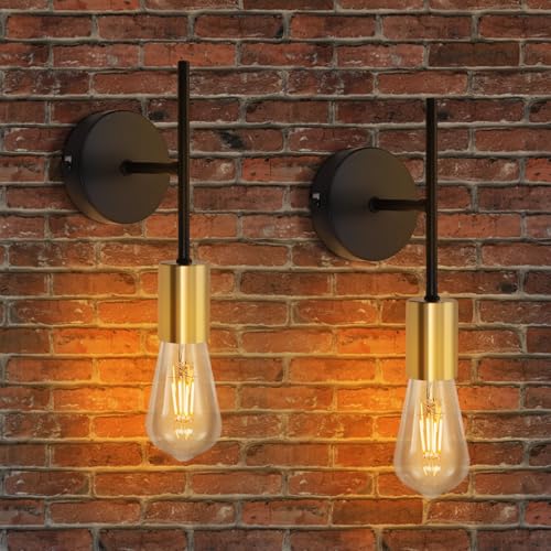 CBJKTX 2ER Wandleuchte Innen Wandlampe Vintage - E27 Industrial 1 Flammig Wandbeleuchtung Schwarz Flurlampe Retro Metall Wand Wandspot f&uuml;r Flur Treppenhaus K&uuml;che Schlafzimmer - (Ohne Leuchtmittel)