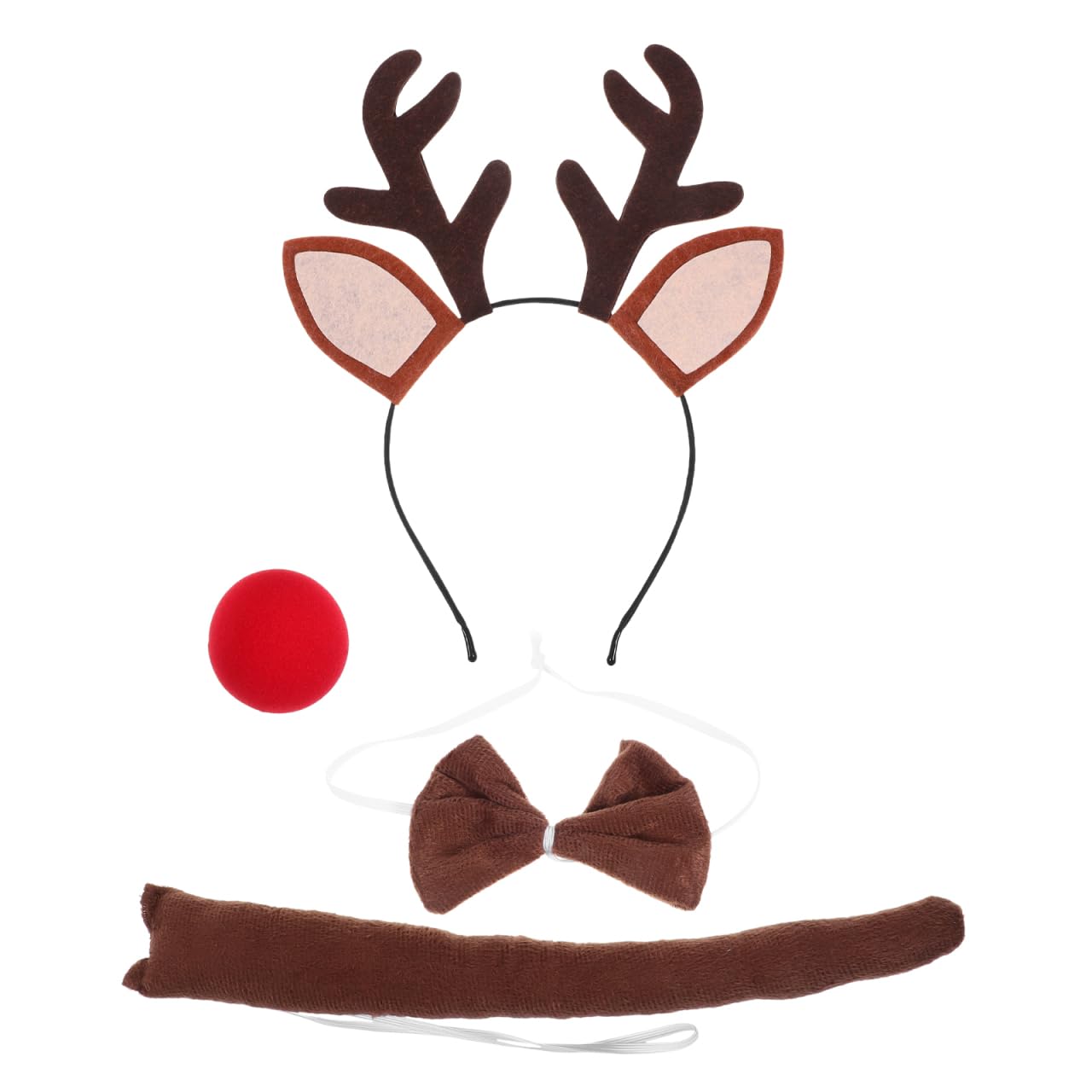 ULTECHNOVO Reindeer Costume Set: Antlers Headband, Red Nose, Tail, Bowtie – Brown Festive Outfit for Adults Women Girls Kids, Christmas Cosplay Party Stage Performance