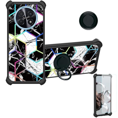Aroepurt Case Compatible for Huawei nova 14i Phone Case Cover [with 1* Tempered Glass Screen Protector][Hard PC + Soft Silicone][Ring Support] [Colorful Reflect Light] IMDH-HS