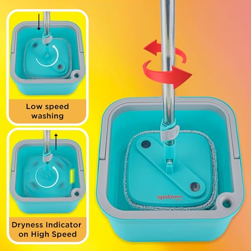 Image of Spotzero by Milton Fresh Flow Square with Bucket 3 L, Flexible Kitchen tap Flat Squeeze Mop Bucket System Cleaning Supplies, Mop Head, Cleaning with 2 Reusable Pads Clean (Aqua Green, 2 Refills)