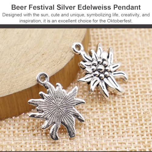 OUDQFCJ 20 PCS Anhänger DIY Selfmade Kinderschmuck Damen- und Herrenschmuck Unisex Kinder Erwachsene, Blätter und Blüten (antik Silberfarben) (Edelweiß) oktoberfest oktoberfest deko