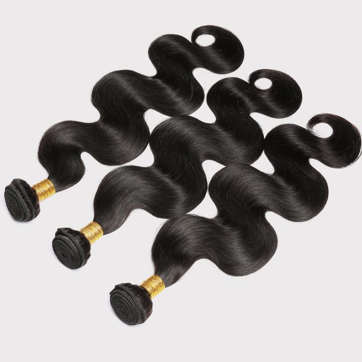 CSCHS 12A Human Hair Bundles 22 24 26 Inch Body Wave Bundles Human Hair 100% Unprocessed Brazilian Virgin Hair Quick Weave Extensions Natural Black