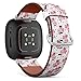 CJBROES Replacement Leather Watch Band, Compatible with Fitbit Versa 3 and Fitbit Sense of Wristband Bracelet Accessory - Bees Flowers