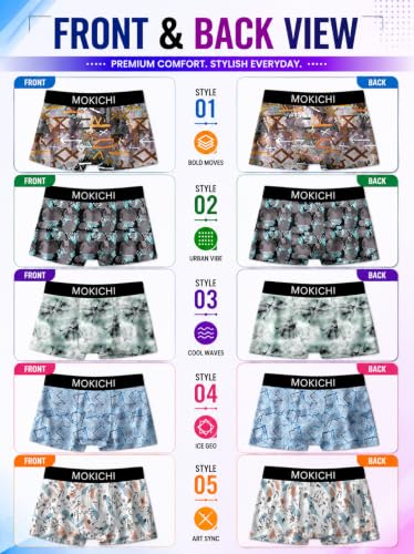 Image of Men's Printed Boxer Briefs for Comfortable Everyday Wear | Stretchable Trunks with Soft Waistband | Stylish Printed Innerwear for Men | Pack of 5
