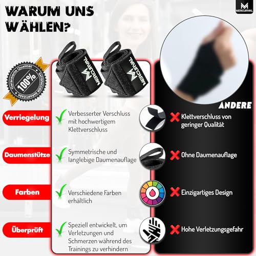 MERCURYAL 2 Handgelenk Bandagen Gym - Wrist Wraps Gym - Handgelenk Bandagen Fitness – Handgelenkbandagen Kraftsport für Fitness, Handgelenkstütze, Bodybuilding, Kraftsport & Crossfit (Schwarz)