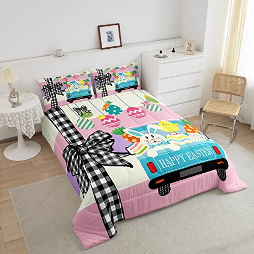 Erosebridal Conjunto de edredom com tema de feliz páscoa, conjunto de cama de coelho de desenho anim