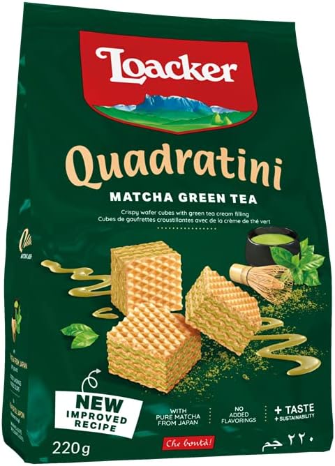 Loacker Quadratini Matcha Wafers, 220 gm