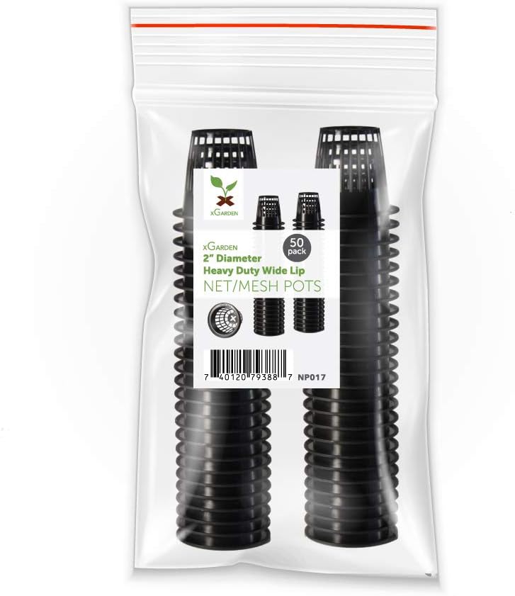 xGarden – Heavy Duty Net Pots – Wide Lip & Slotted Sides – for Hydroponics & Aquaponics – UV Resistant & BPA Free Plastic – Indoor or Outdoor Growing – Black 2″ Round Mesh Pot Cups – 50 Pack