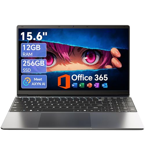 AKCHART 15.6 Inch Laptop with AI, Office 365, 12GB RAM 256GB SSD, Quad-Core Processor, Win 11 Home Laptops Computer, IPS FHD, 180°Viewing, Type-C, WiFi 5, BT4.2, Portable Thin Business Student Laptops