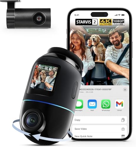 70mai Dash Cam 4K Omni, Dashcam Vorne Hinten Dual STARVIS 2 IMX678 HDR | mit 128GB SD-Karte, 4G LTE, 24H Parkmodus, AI-Bewegungserkennung, Nachtsicht, ADAS, GPS WiFi 6(20MB/s), App