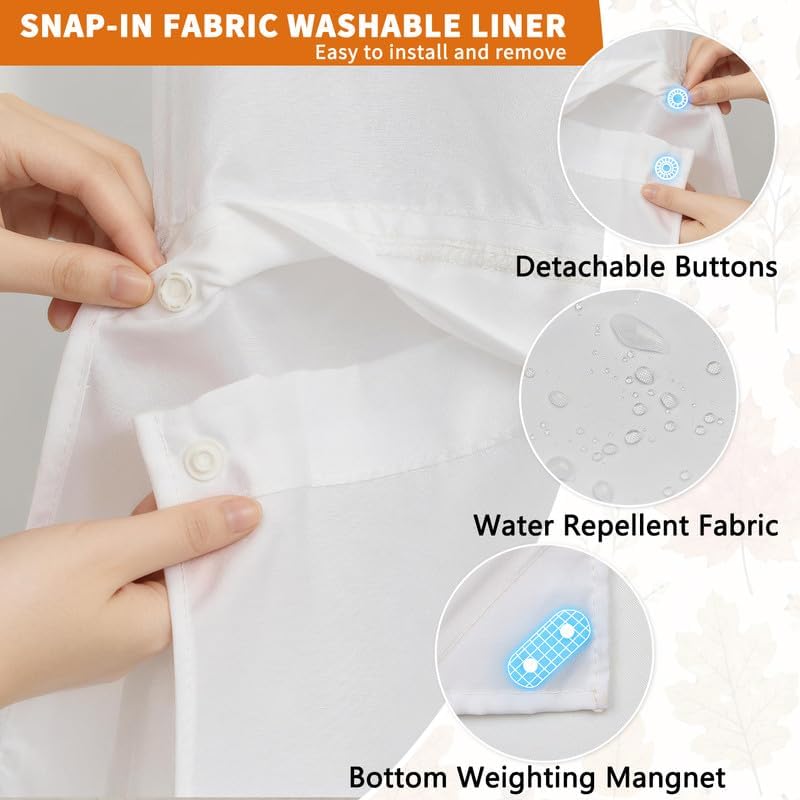 No Hook Fall Leaves Shower Curtain with Snap in Fabric Liner Set 71''x74''