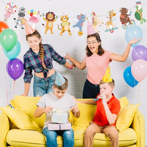 Image of Hooqict Party Animal Banner Animal Birthday Party Decorations Happy Birthday Garland Banner Sign for Kids Girls Boys Zoo Carnival Circus Decorations