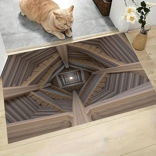 Paillasson de qualité illusion d'optique 3D bois brun lavable - 3