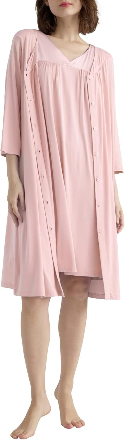 Latuza Women's Viscose Nightgown and Robe Set Button Front Housecoat - Image 2