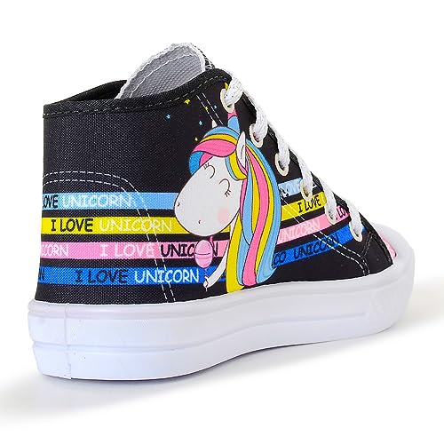 Tênis Feminino Infantil Botinha Menina Personagem Unicórnio Tamanho:25/26;Cor:Preto