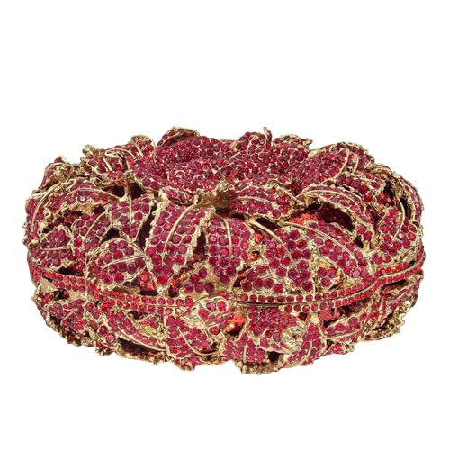 Image of Boutique De FGG Mini Round Flower Crystal Clutch Purses for Women,Formal Evening Bags,Rose Wedding Clutch Bag Party Handbags