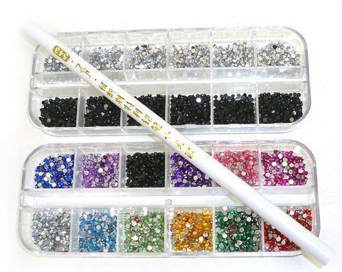 CyberStyle(TM) 2mm RHINESTONES GEMS FOR NAIL ART DECORATION FREE PICKER PENCIL TOOL
