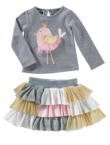 Mud Pie Baby Girl's Chickadee Tutu Skirt Set (Infant/Toddler) Grey 3T (Toddler)