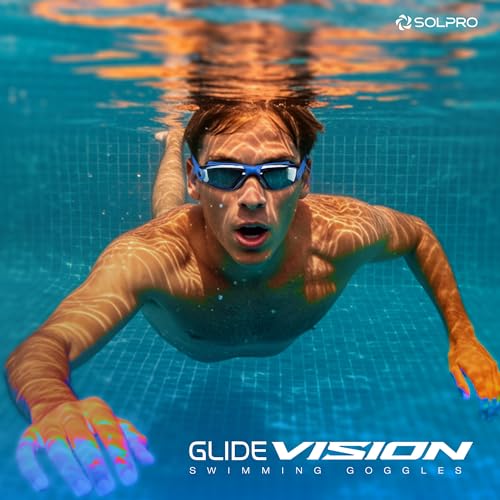 Image of Solpro Glide Vision Unisex Adult Swimming Goggles for Women,Men,Boys,Girls,Teenagers,Athletes,Swimmers|2 in 1 with Built In Earplugs for Training,Competition in Pool,Beach,Water Sport,Activties