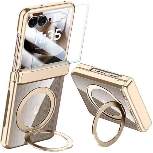 SOUTEM Coque Transparente pour Motorola Razr 60 Ultra avec Anneau Magnétique et Protection D'écran & Protection des Charnières, Chargement sans Fil Plaqué...