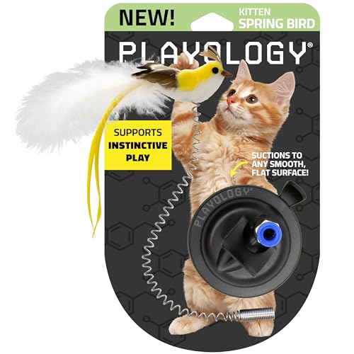 Playology Cat Toy Suction Cup Spring Bird | Interactive Toy with Lifelike Feather Bird | Secure Suction Cup with Unpredictable Movement | Perfect for Active Indoor Cats