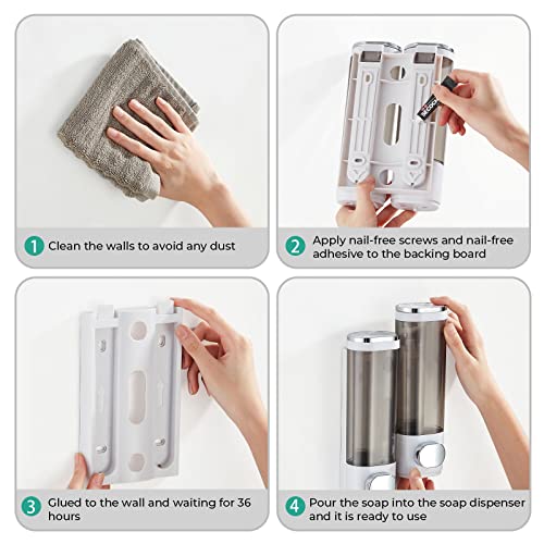 Modunful Shower Dispenser 2 Chamber No Drill Wall Mounted Shampoo & Conditioner Dispenser for Bathroom Shower Wall Mounted Shampoo Conditioner Body Wash Dispenser for Bathroom,Large Capacity(White) - Image 4