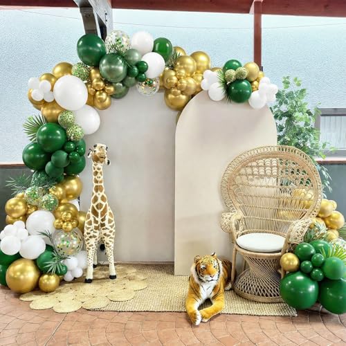 Image of Funhot Green and Gold Balloons, 60 Pcs Metallic Dark Green Gold White Party Balloons, 12 Inch Confetti Balloon Helium for Graduations Jungle Wild Birthday St. Patrick's Day Wedding Party Decorations