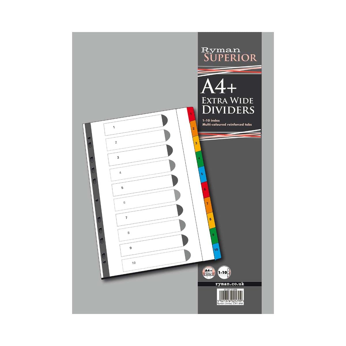 Ryman 1 to 10 Dividers A4 Extra Wide Coloured Tabs