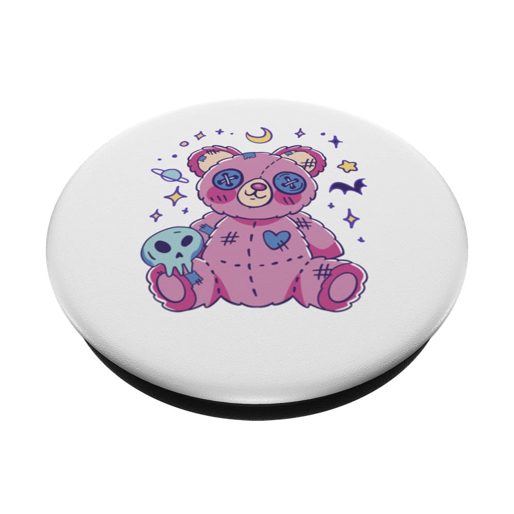 Pastel Goth Teddy Bear Kawaii Gothic PopSockets Swappable PopGrip, Black - Image 2