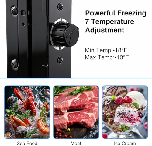 Electactic Mini Freezer, 2.2 Cu.ft Compact Upright Freezer with Glass Door Display, 7 Temperature Settings, -10°F to -18°F Deep Freezing, Quiet Freezer for Home Use, Black - 4