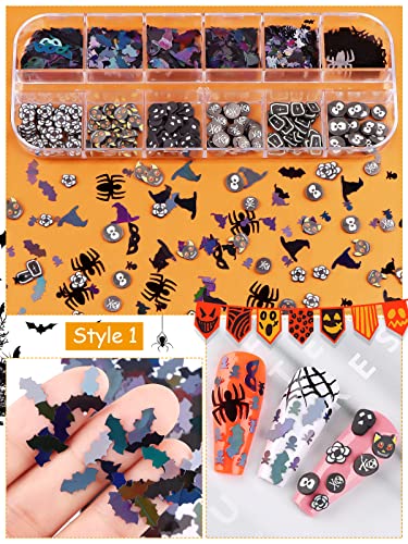 Kalolary Halloween Nail Art Glitter Sequins, 3D Holographic Spider Skull Pumpkin Bat Ghost Witch Halloween Confetti Glitter For Diy Nail Art Halloween Party(3 Boxes) #TOP3