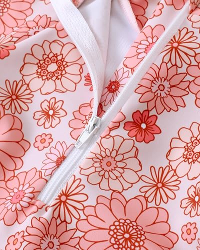 Image of SODLON Baby Girl Swimsuit Long Sleeve One-Piece Infant Bathing Suit 3M-3T | Girls Swim Suit with Hat & Zipper & Headband, Rash Guard Ruffle Swimwear, Toddler UPF 50+ Swimsuits, Baby Beach Essentials
