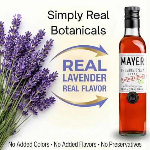 Image of Mayer Lavender Syrup - Pure Lavender Syrup, Award-Winning, Only Real Lavender Flowers and 3 Natural Ingredients, Vegan, Gluten Free, Perfect for Coffee, Cocktails, Lemonades, Desserts - No Added Colors or Flavors (1 Pack)