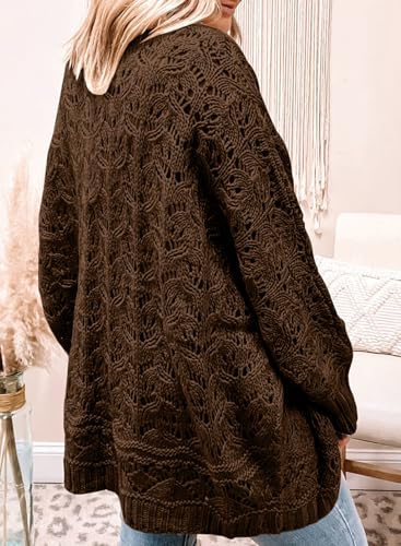 Image of Eytino Womens Plus Size Crochet Cardigan Sweater Long Sleeve Hollow Out Open Front Cardigans Outwear(1X-5X)