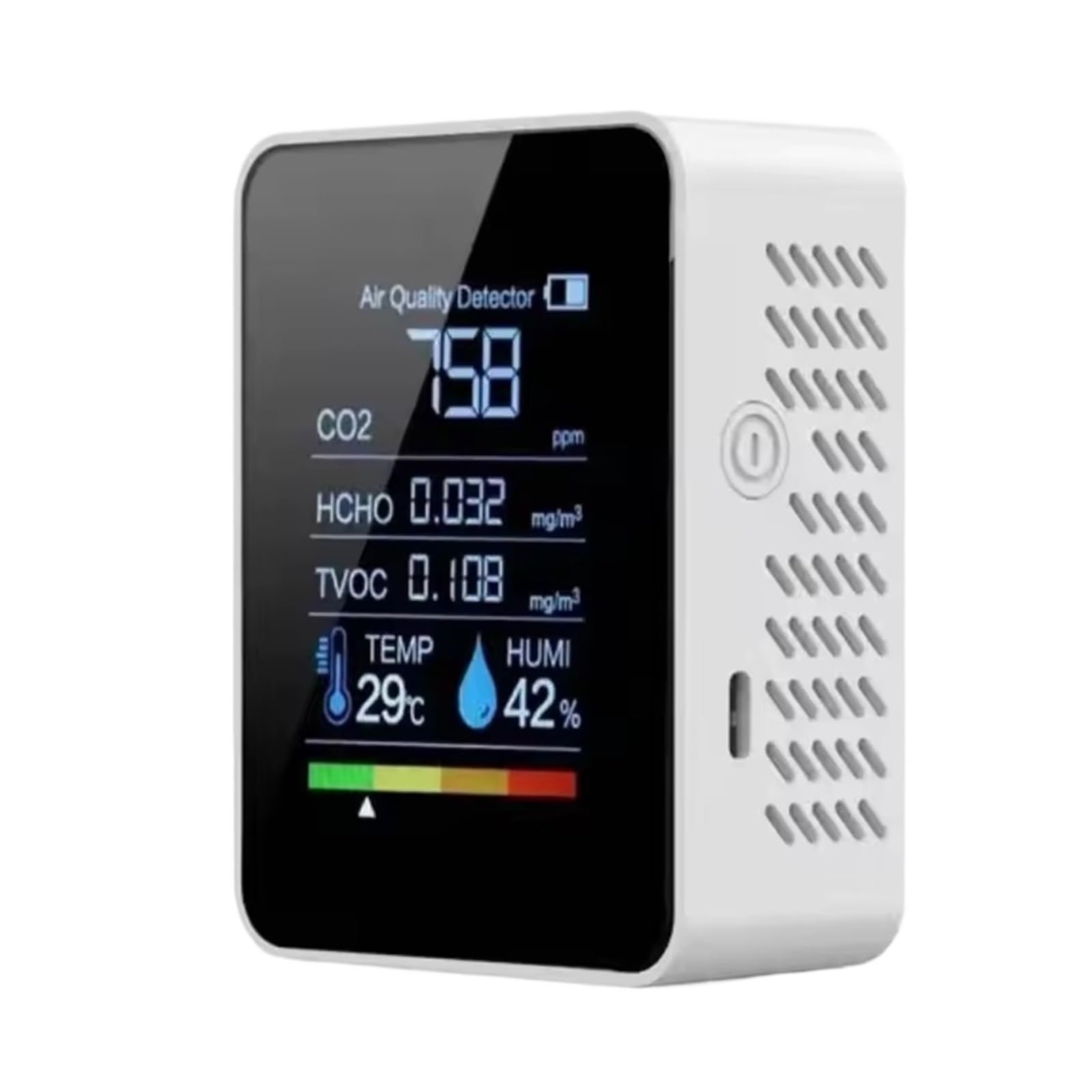 Air Quality Monitor, 5 in 1 Digital Air Quality Monitor Humidity and Temperature Monitor CO2 Tester LCD(Bianco)