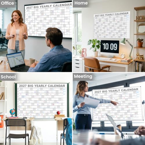 Image of 2027 Dry Erase Wall Calendar - Jan 2027- Dec 2027, 35.2 inch x 50 inch | Large Yearly Calendar 2027, 12-Month Note Section & 365 Daily Block, Round Stickers, Ideal for Home, Office and School - Gray