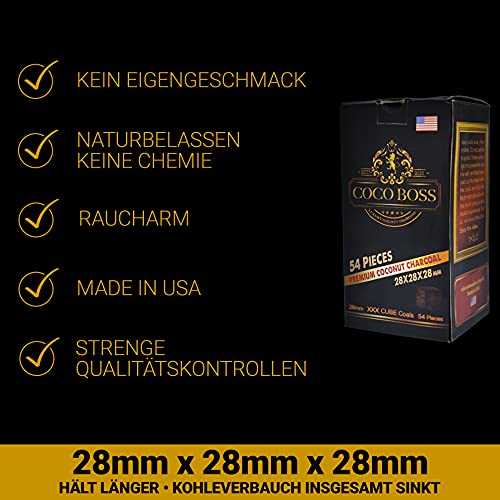 Cocoboss - 1 KG natürliche Premium 28er Shisha Kohle aus 100% Kokosnuss - Qualitative Kohle für Shisha & Grill - Längere… – Bild 3