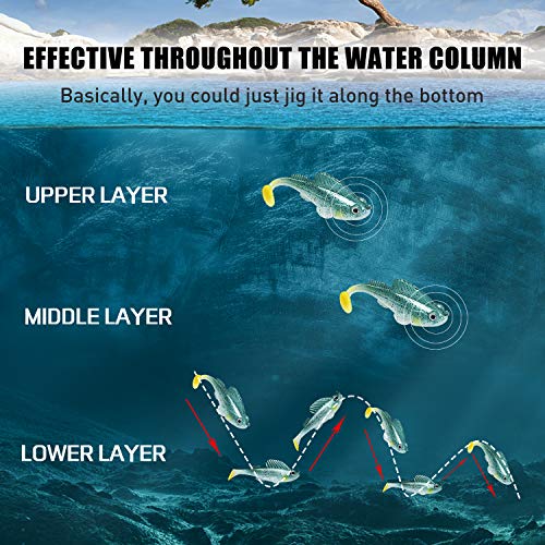 TRUSCEND Fishing Lures for Bass Trout Jighead Lures Paddle Tail Swimbaits Soft Fishing Baits Freshwater Saltwater Jigging Bass Fishing Lures