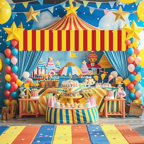 Image of Preboun 3 Pcs Carnival Awning Decorations Tent Circus Hanging Decorations Carnival Banner Concession Stand Sign Canopy Awning for Pirate Summer Party, 9.84''x78.74'' (Red and Yellow)