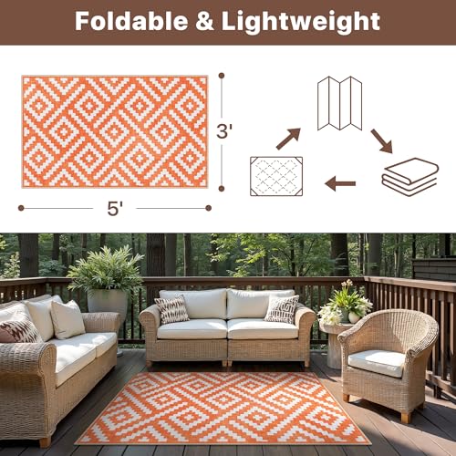 Image of GENIMO Fall Decor Outdoor Rug 3'x5' for Porch, Plastic Door Mat Mid Orange
