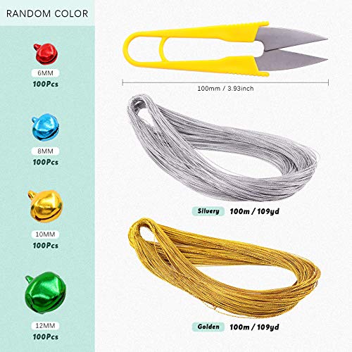 Swpeet 403Pcs Colorful 4 Sizes Christmas Jingle Bells Assortment Kit With 200M Gold Sliver Cord, Jingle Bells And Craft Bells, Perfect For Christmas Party Decorations Craft Decorations Diy Bells #TOP1