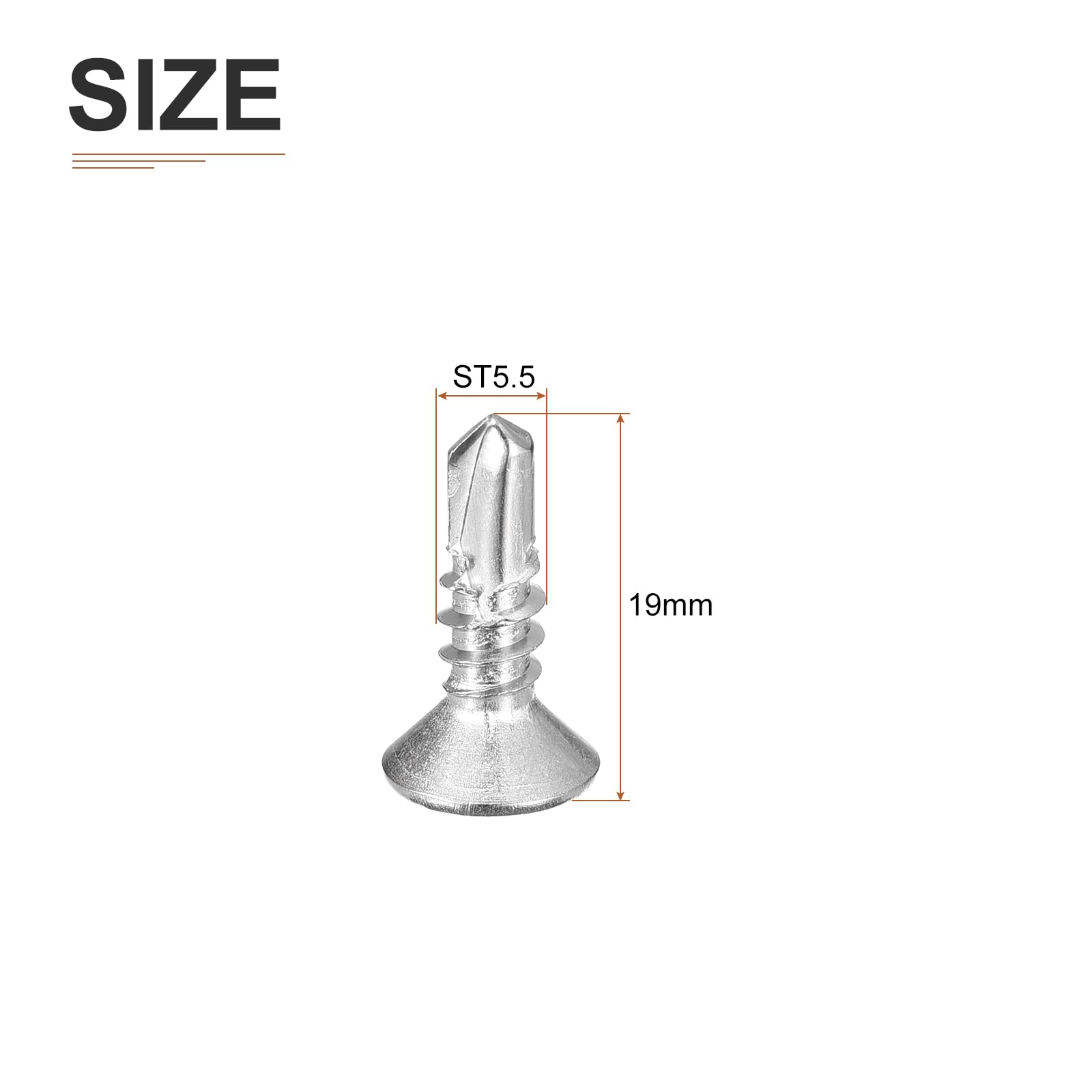 DTGN 100Pcs ST5.5x19mm Self Drilling Screws, 410 Stainless Steel Flat Head Phillips Sheet Metal Screw - Image 2