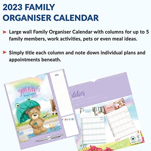 1ABOVE 2023 Family Organiser Calendar - Shopping List, Memo Pad and Free Pen (A) TEDDY