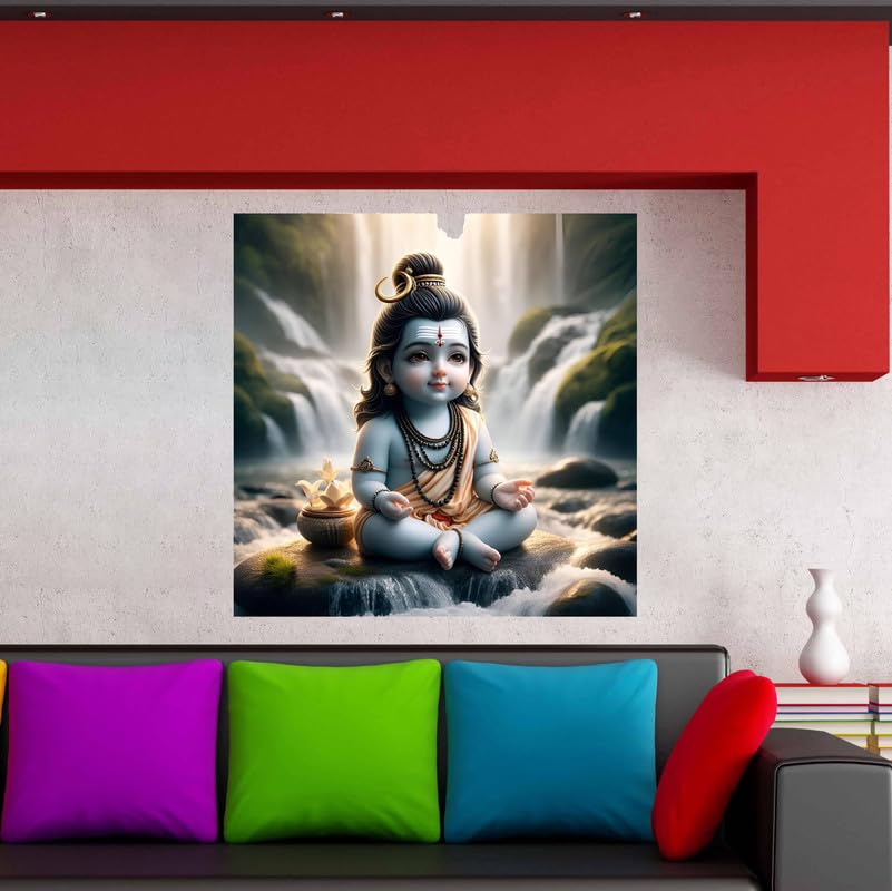 Image of British Terminal Cute little Bal Gopal Baby God Krishna| Kanha Ji | Laddu Lord Makhan Chor Painting Religious Poster for Pregnant Women for wall (matt thin vinyl,sticker,multicolor,unframed)| bj323