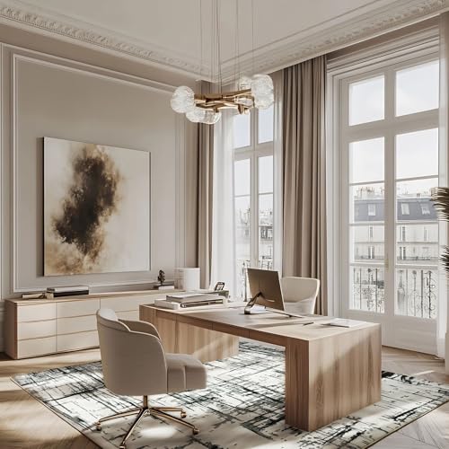 Calore Teppich Wohnzimmer Kurzflor Teppich Schlafzimmer rutschfest Weich Moderner Wohnzimmerteppich Große Teppiche (Abstrakt grau/weiß/schwarz, 160 x 200 cm)