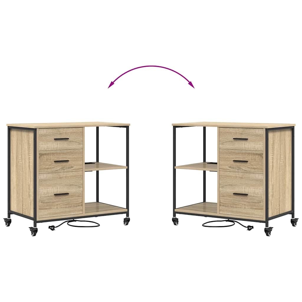vidaXL Schrank mit Ladestation Mit Rad Sonoma-Eiche 76 x 41 x 72 cm, Moderner Büroschrank, rechteckig, mit Ladefunktion, Holz, praktische Lösungen fürs Arbeiten