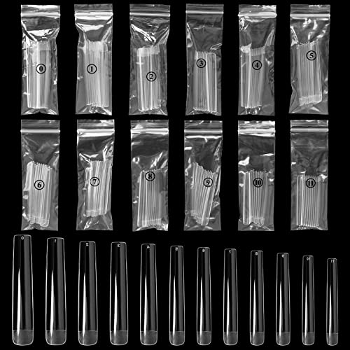 Krofaue Extra Long Square Nail Tips Full Cover Nail Tips 120Pcs Acrylic False Nails Clear Square Straight Tips For Nail Salons And Diy Nail Art,12 Sizes thumb #1