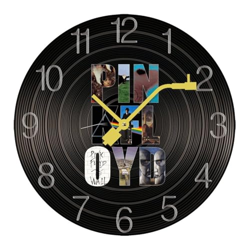 掛け時計 木製レコード ピンク・フロイド ウォールクロック かけ時計 置き時計 インテリア おしゃれ 電池式 飾り 木製 連続秒針 北欧 無音 壁掛け 個性的 大数字 音楽愛好家 直径30cm ギフト