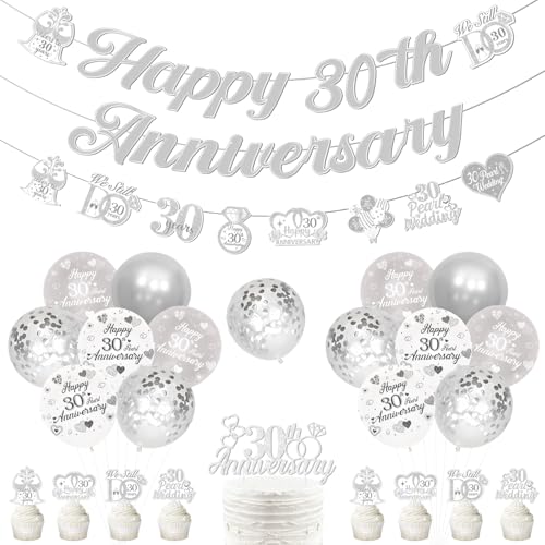 30th Pearl Wedding Anniversary Decorations Happy 30th Anniversary Banner Garland Balloon Cake Decoration Kit We Still Do 30 Years Cheers to 30 Years Celebration Party Supplies