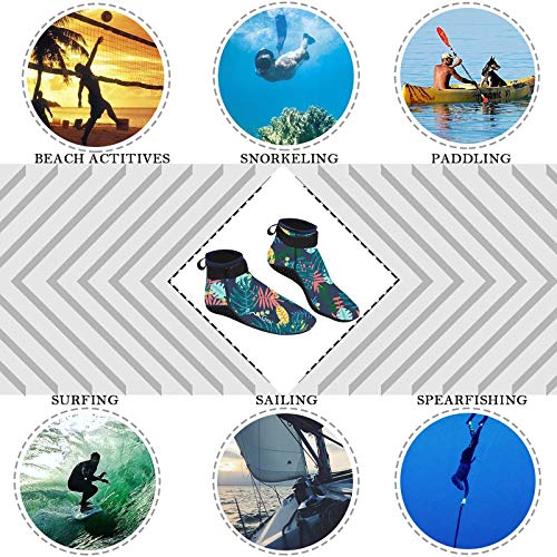 OMGear Water Socks Neoprene Socks Beach Booties Shoes 3mm Glued Blind Stitched Anti-Slip Wetsuit Boots Fin Swim Socks (3mm Low Cut/Leaf, M(Men 8-9,Women 9-10))